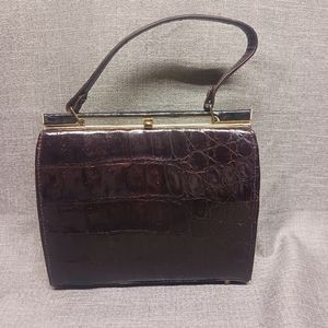 Vintage genuine alligator leather lined handbag